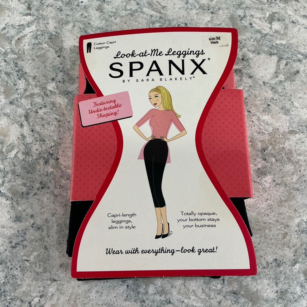 Spanx Leggings Look-at-Me Cotton Capri M Black Slimming Tummy Control 1424A